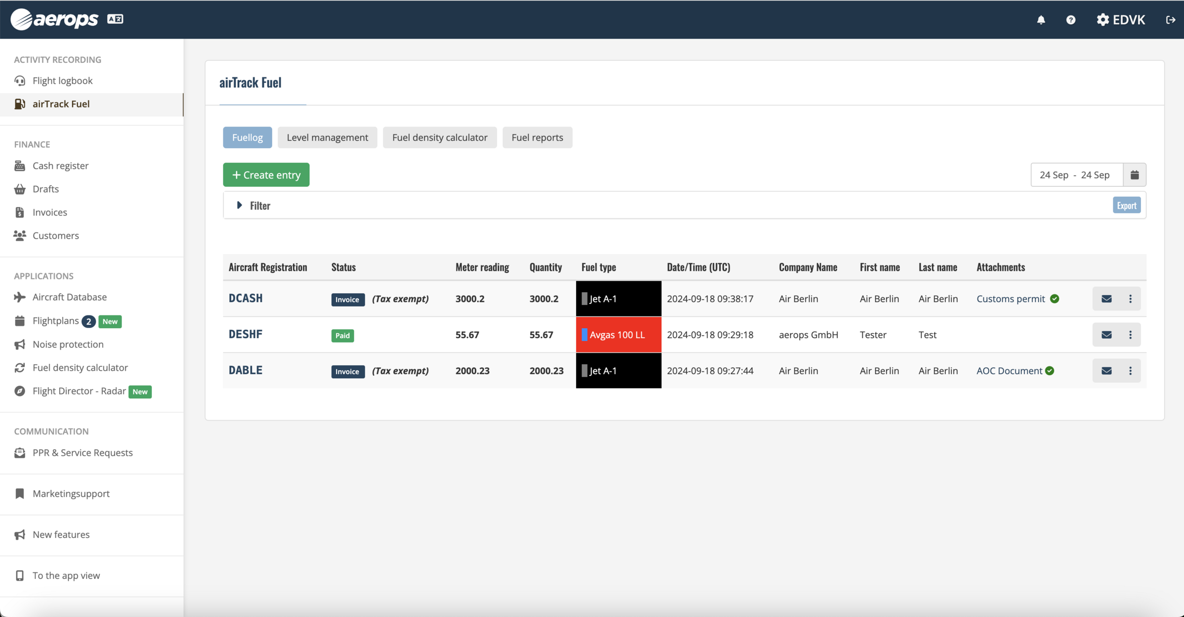 Complete Refueling Overview with CSV Export